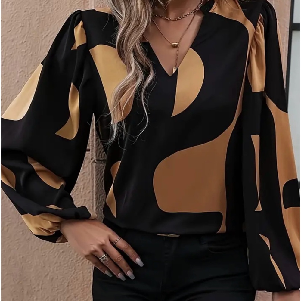 Fashionable Colorblock Print Blouse - Trendy Notch
Neck & Long Sleeves -
